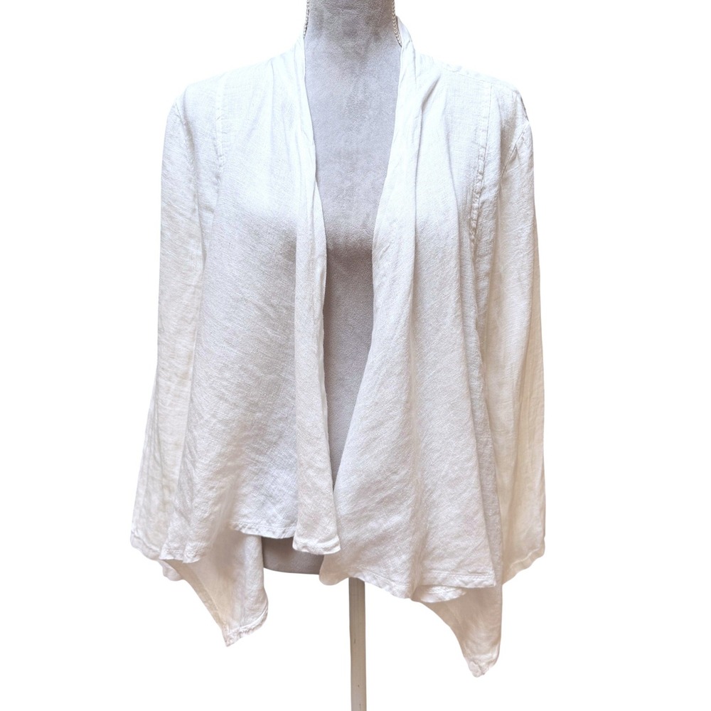 Tempo Paris Linen Cardigan White XL 100% Linen Open Jacket Lagenlook Boho Airy